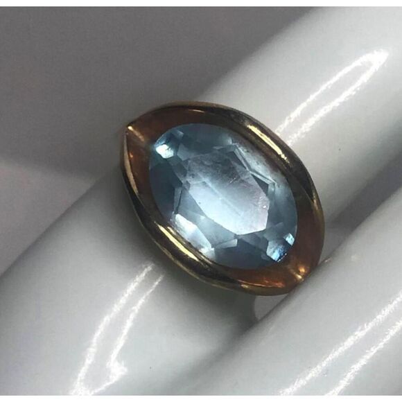 1593 Joseph Esposito Oval faux aquamarine Moderinst 14kt gold Plated ring sz 9 - Picture 1 of 3